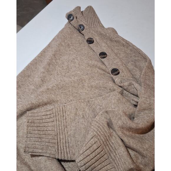 by Anthropologie Sweater Women's 3X Mocha Brown Button Accent Mock Neck Cozycore - Picture 4 of 14